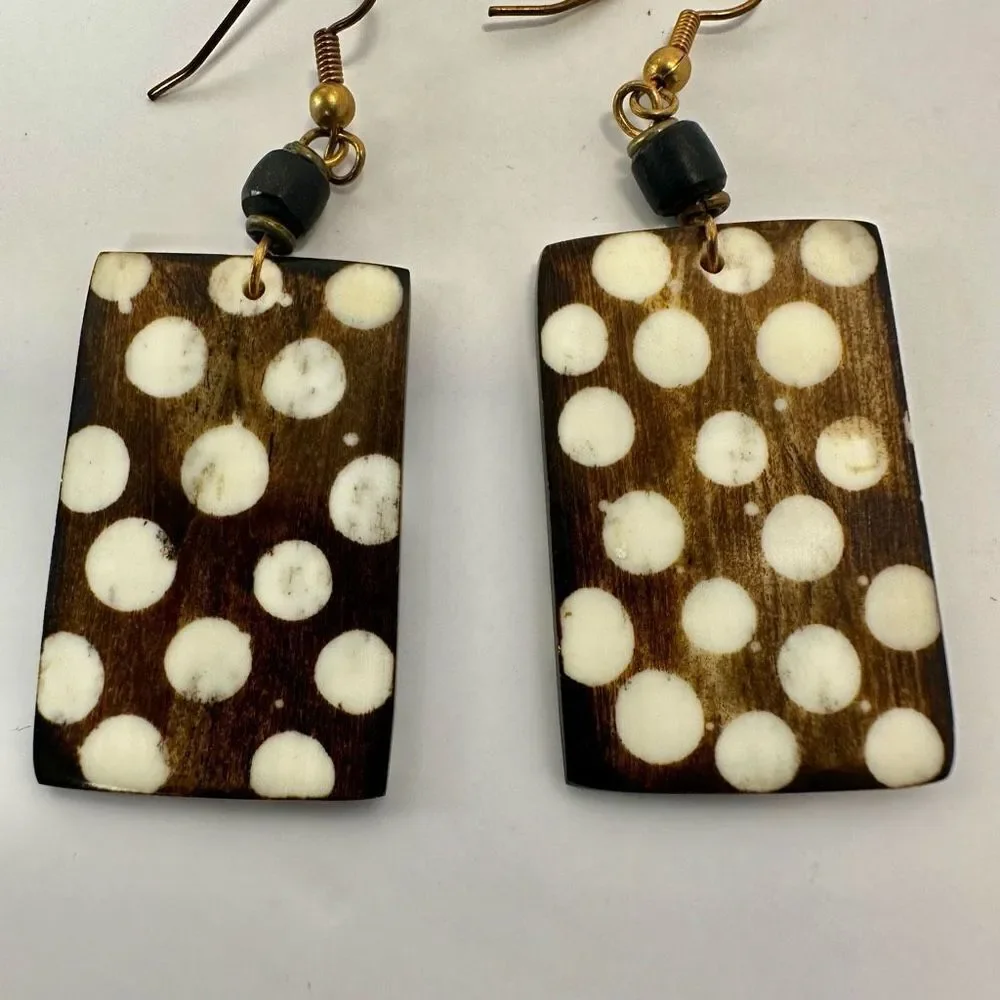 Ethnic brown and white bone earrings